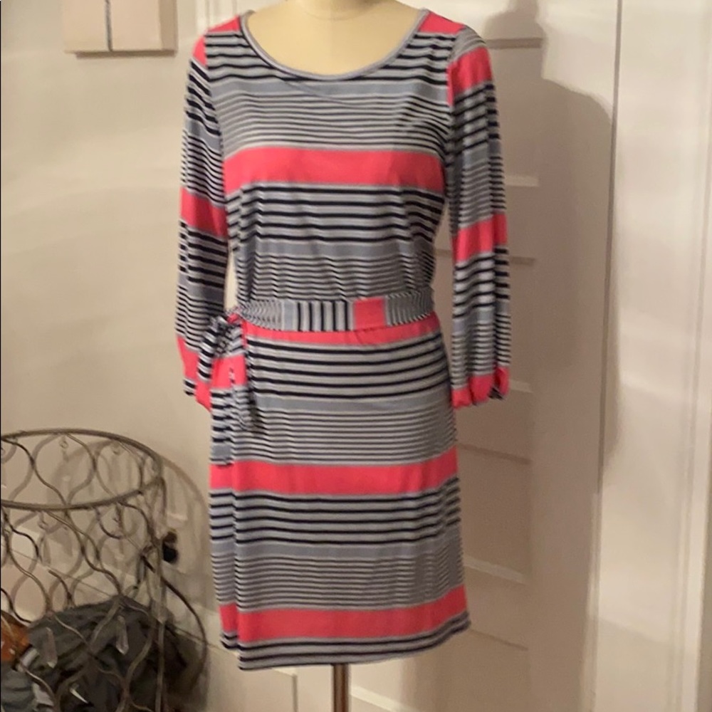 Striped dress with tie waste